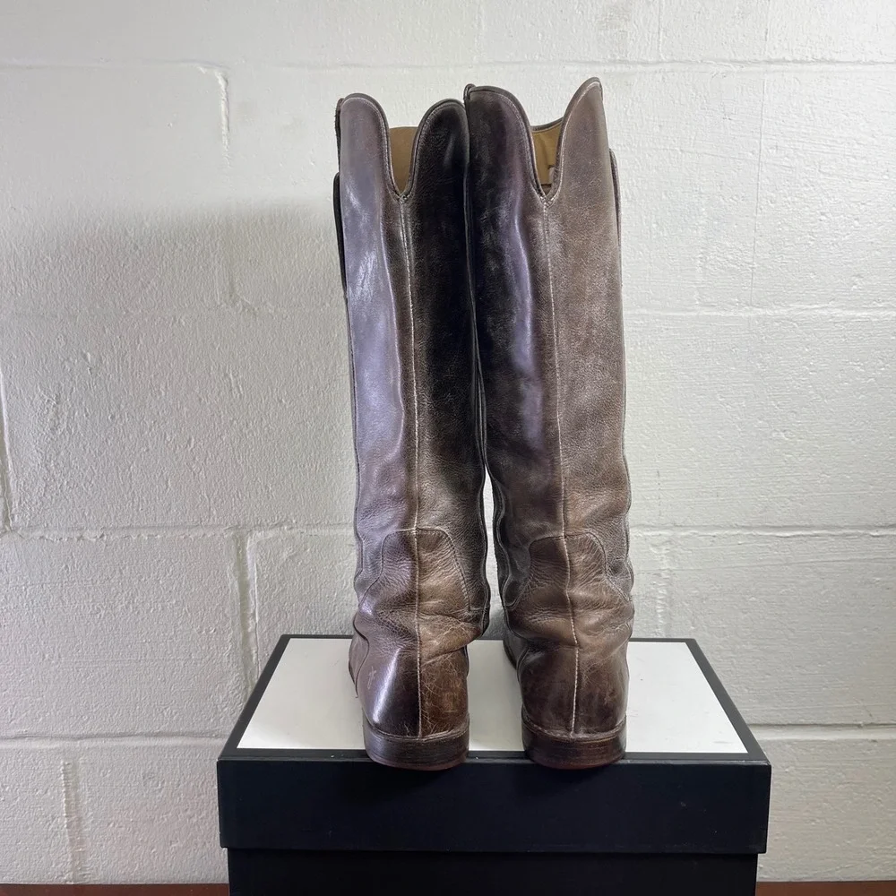 Frye Paige 56783‎ Tall Riding Boots Brown Gray Leather Pull On Women's 8 B